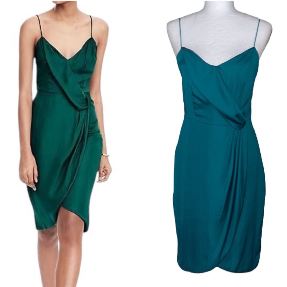 NWT Banana Republic Emerald Green Draped Front Slip Mini Dress - 4